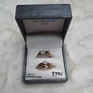 NIB 10K Gold Diamond Accent His & Hers Engagement Ring Set Sz 7 & 10